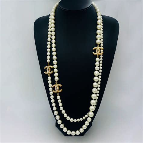 chanel black white pearl necklace replica|chanel inspired long pearl necklace.